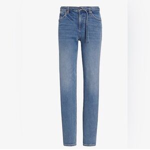 NWT Relaxed Tapered MidRise Baggy Jeans & Denim Belt Medium Wash size 4S Express